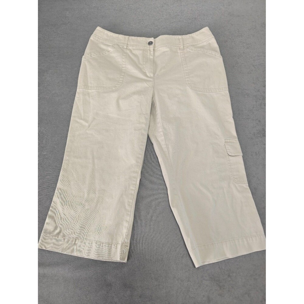 Chico's 0.5 Crop Cargo Pants Womens Beige Khaki Wide Leg Utility Cropped